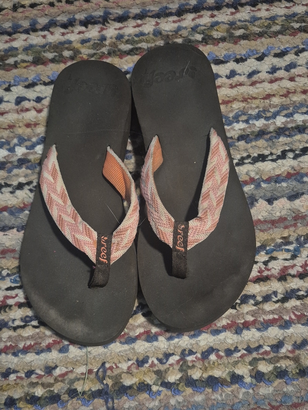 Reef Coral Chevron Strap Black Flip Flops